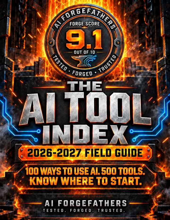 The AI Tool Index 2026–2027 cover with an illustrative Forge Score seal